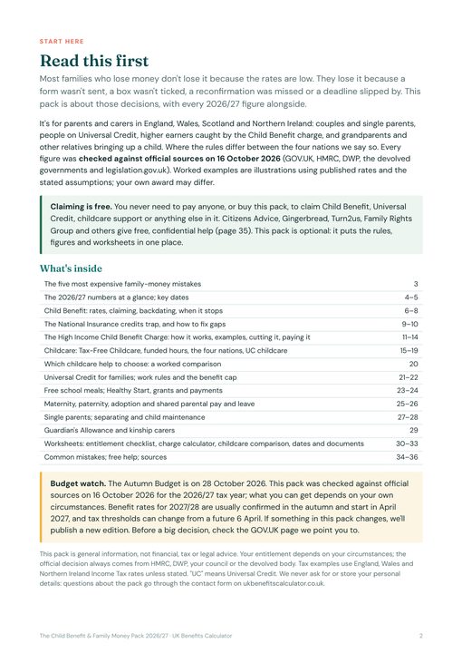 First page of the pack explaining who it is for and listing what is inside