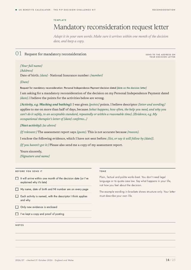 Mandatory reconsideration request letter template