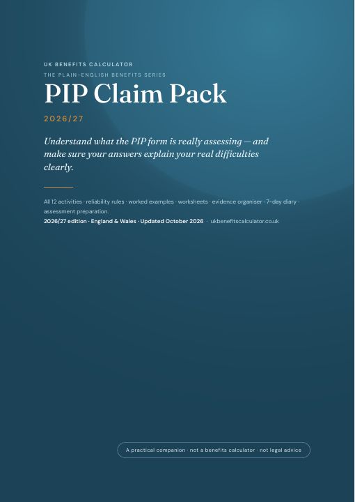 Cover of the PIP Claim Pack 2026/27 from UK Benefits Calculator, England and Wales edition